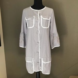 Fendi button down dress, gray and white stripe